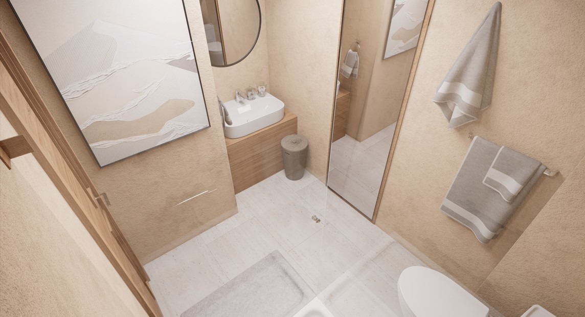Baño con regadera de cristal