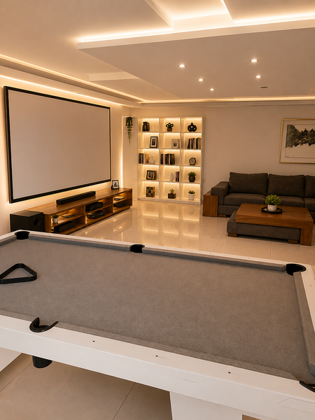 Cine privado y mesa de billar en sótano