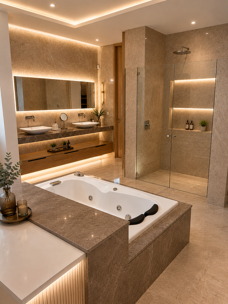 Baño principal con jacuzzi y ducha