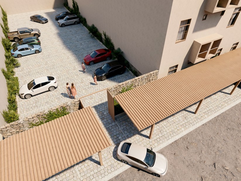 Vista aérea del estacionamiento